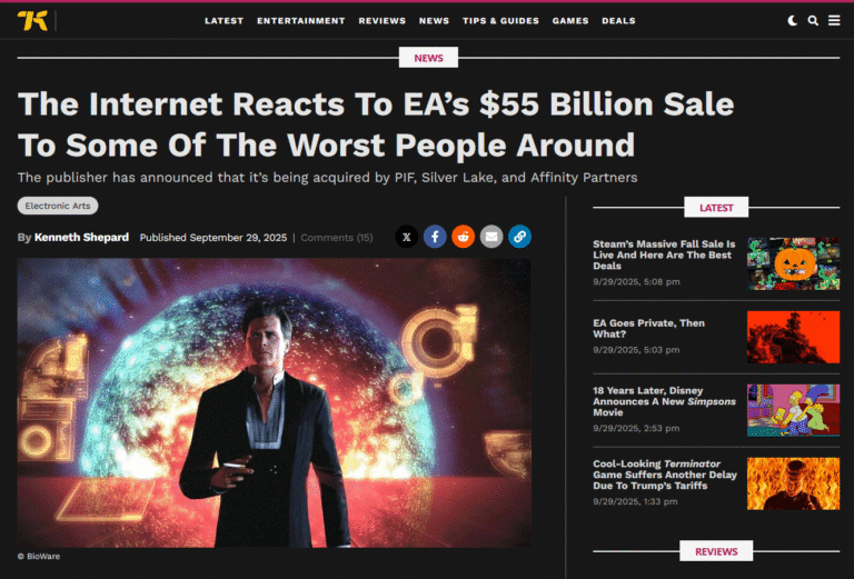 The Internet Reacts To EA’s $55 Billion Sale To Some Of The Worst People Around