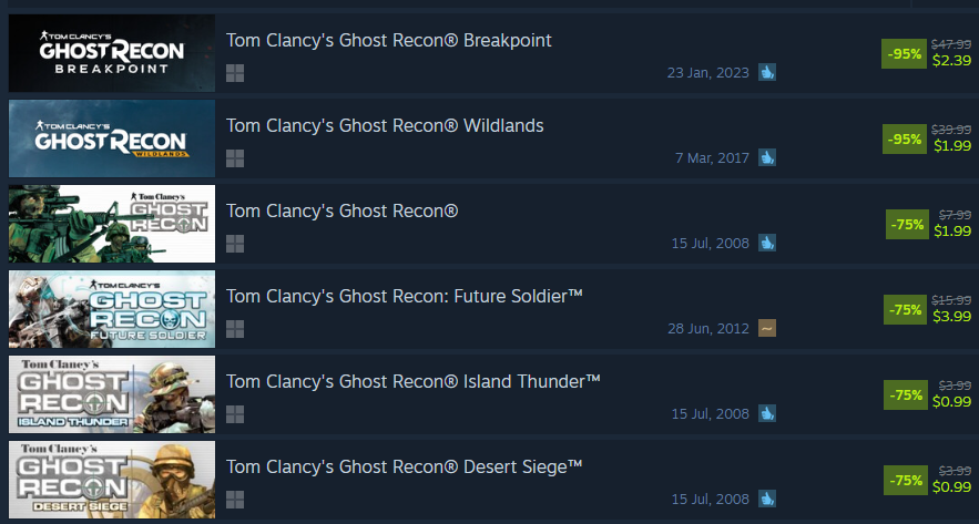خصومات ألعاب Ghost Recon على Steam في متجر MENA
