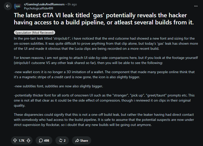 تحليل Reddit حول اختلافات Builds في تسريبات GTA VI