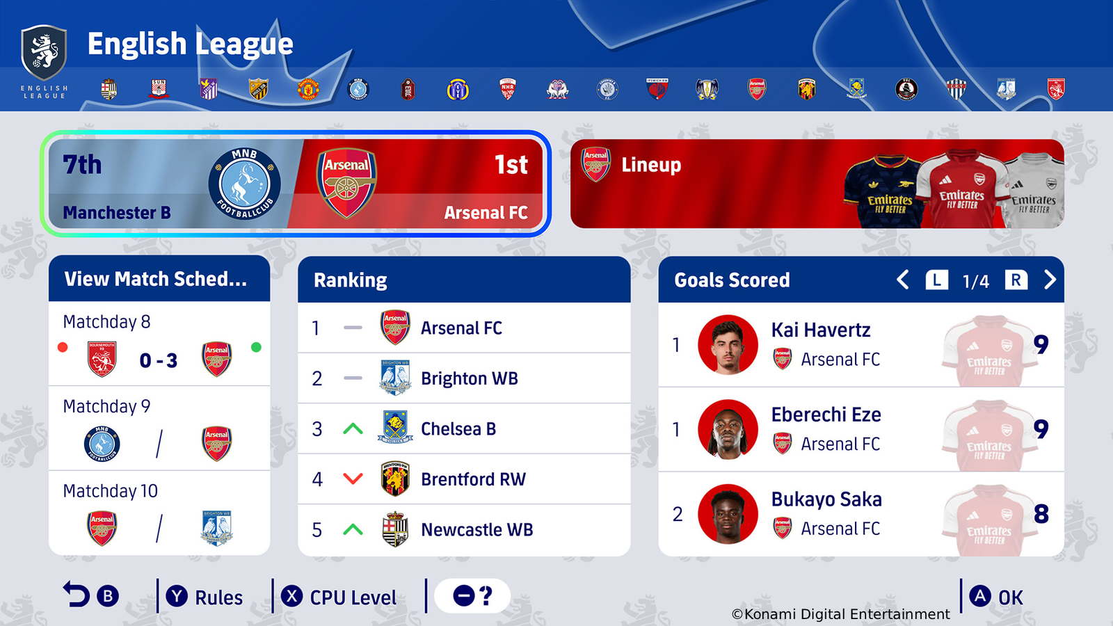 English League in eFootball Kick-Off League Mode